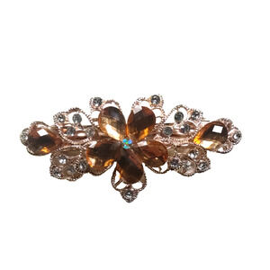 Orange Rose Gold Tone Hair Barrettes Tension Clip Rhinestone Elegant Feminine...